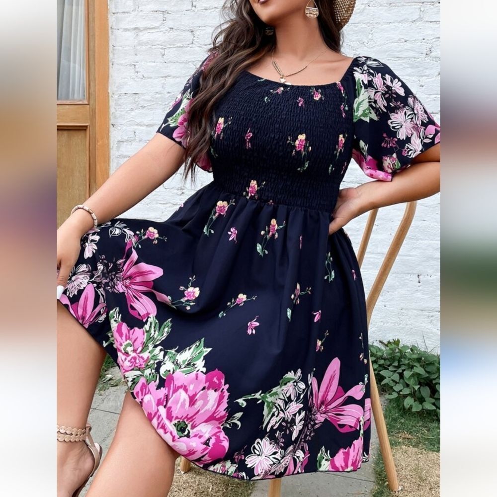 Shein Unity Plus Size Shirred Butterfly Sleeves C… - image 1